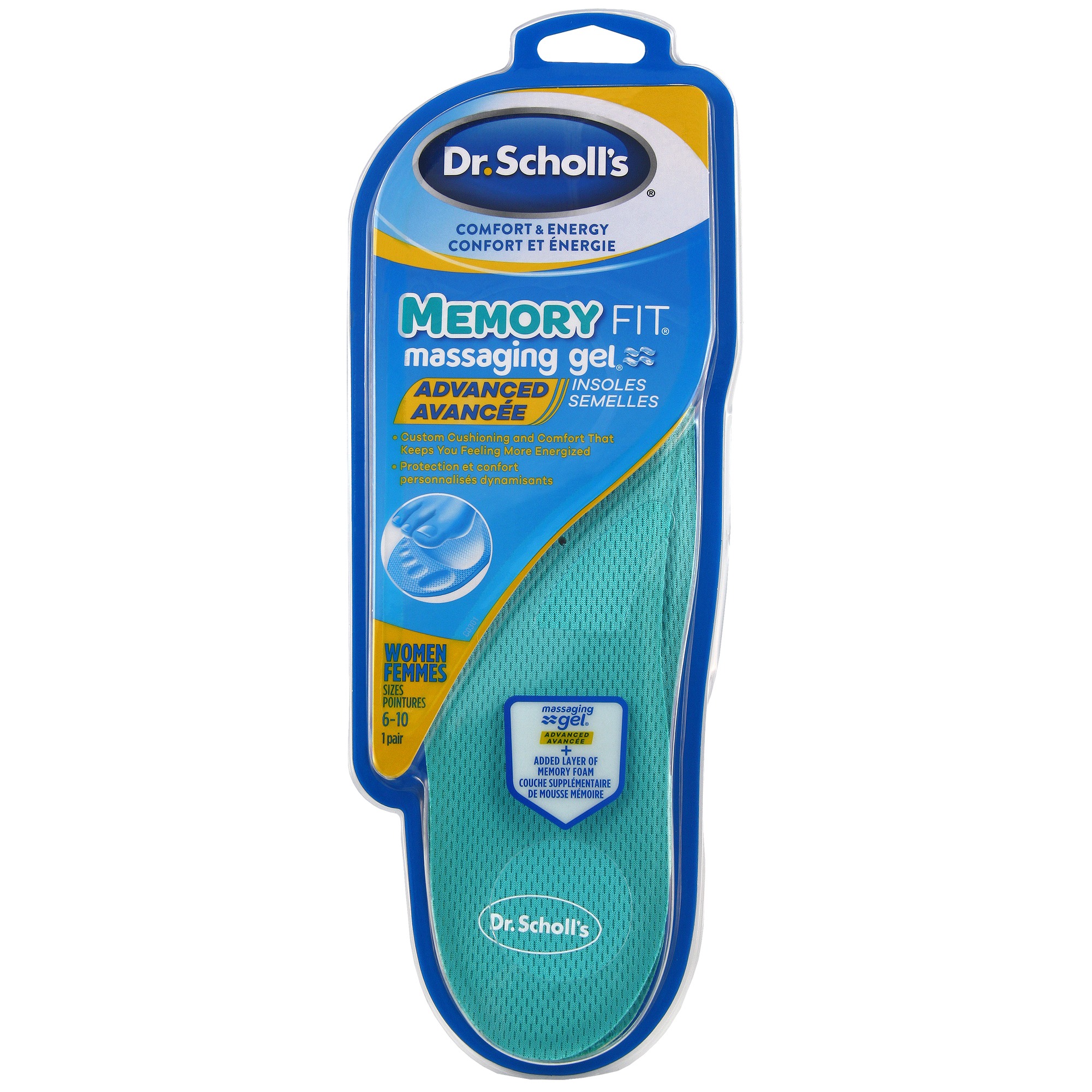 Dr. Scholl's Memory Fit Plus Massaging Gel, Comfort Insoles, Memory Foam &  Gel, All-Day Comfort, Arch Support, Distributes Pressure,Shock